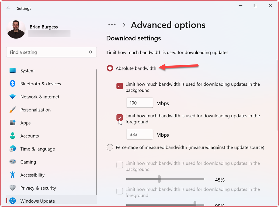 Limitați lățimea de bandă pentru Windows 11