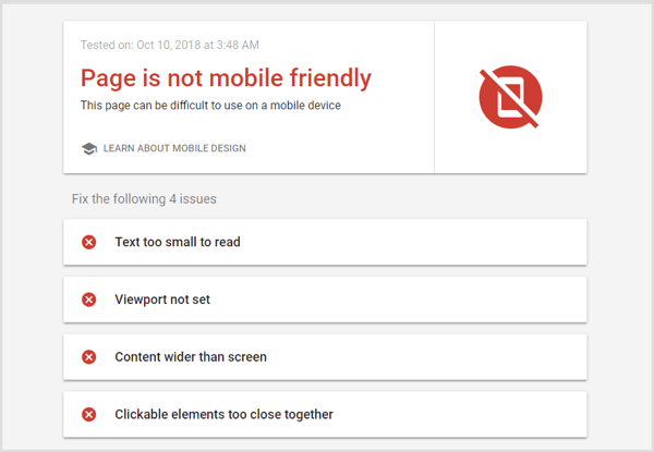 Rulați un test Google Mobile-Friendly pentru a vă optimiza pagina de destinație.