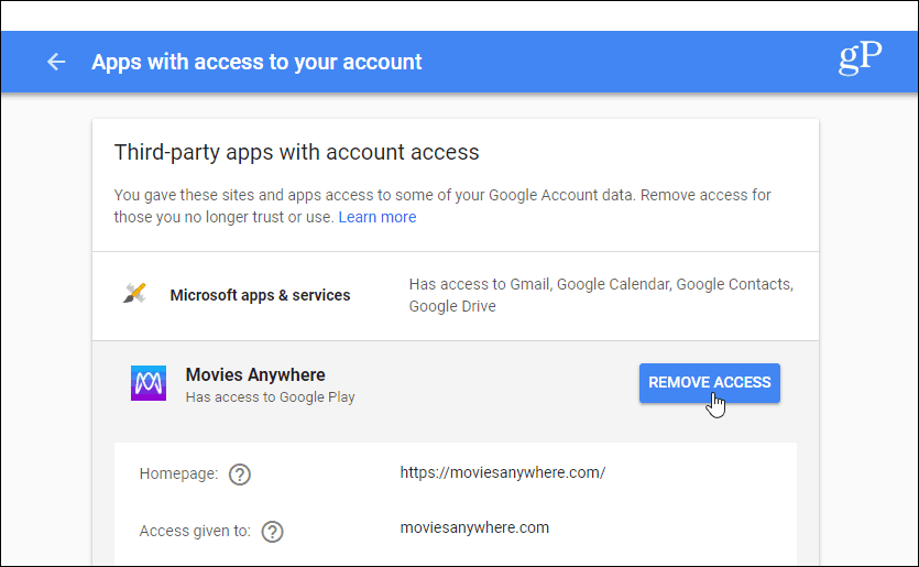 Aplicații terțe cu acces la cont Gmail