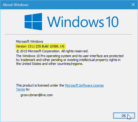 Versiunea de actualizare Windows 10