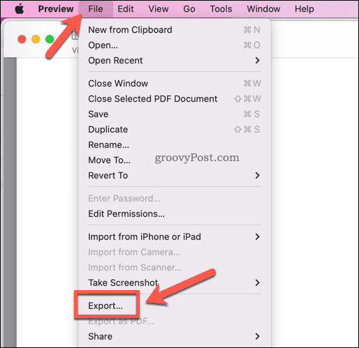Exportarea unui fișier PDF în Preview pe Mac