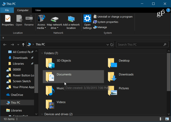 Modul întunecat de Windows 10 File Explorer