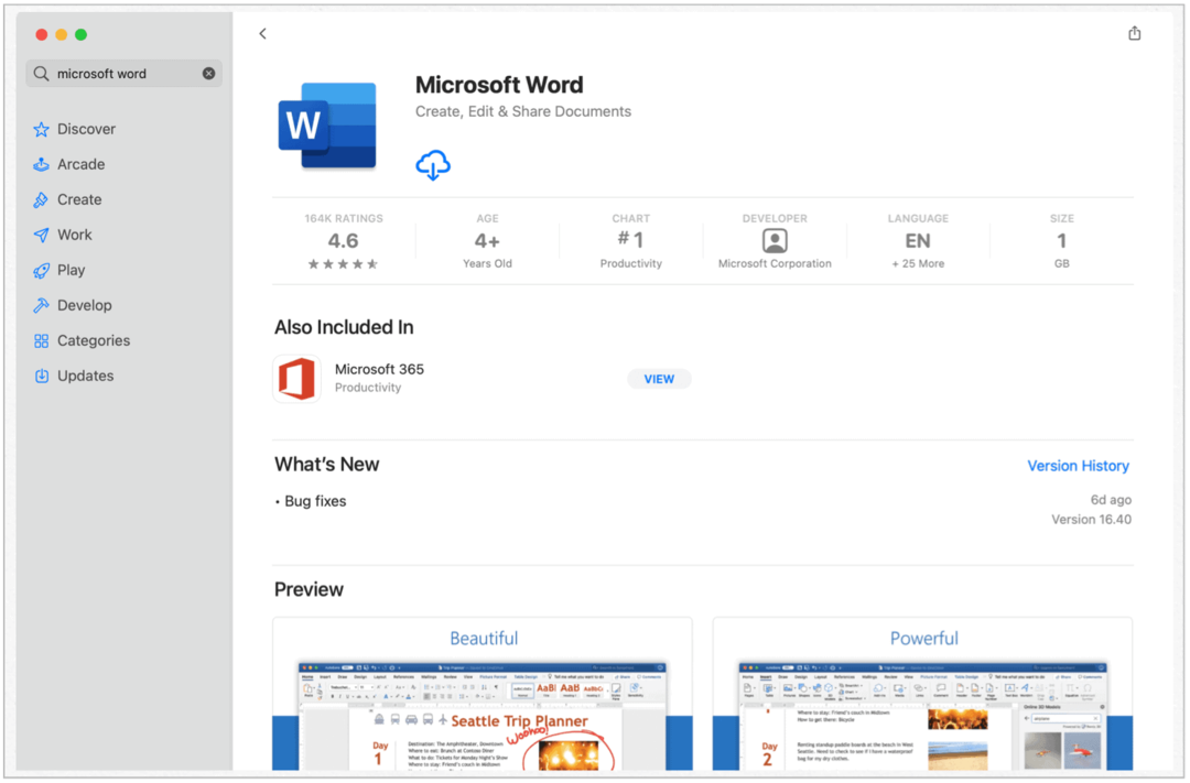 Microsoft Word pe Mac App Store