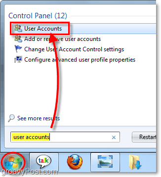 accesați conturile de utilizator în Windows 7