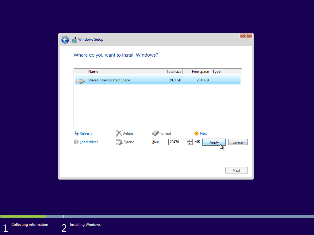 08 Folosiți spațiul maxim disponibil Windows 10 Instalare curată