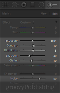 Instrument de perii în Lightroom pentru reducerea zgomotului