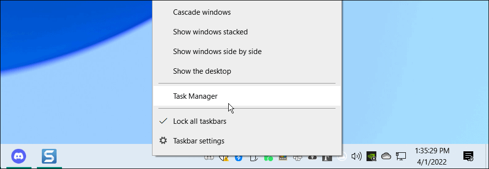 deschideți managerul de activități din bara de activități Windows 10