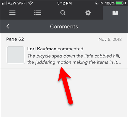 Atingeți un comentariu în BookFusion pentru iOS