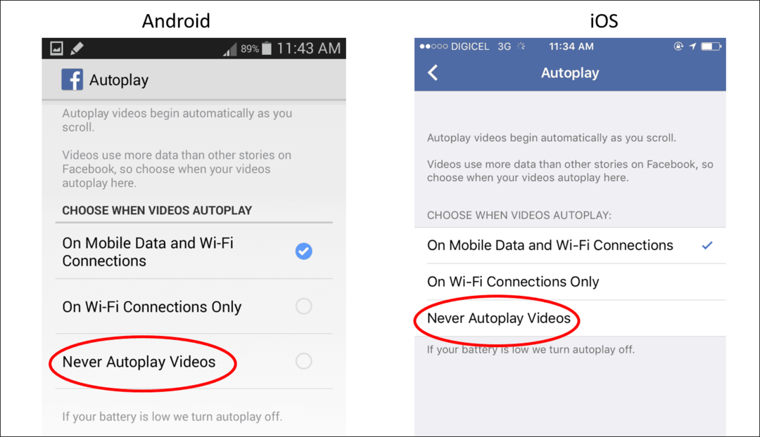Dezactivați videoclipuri cu redare automată pe dispozitive mobile pentru a salva date