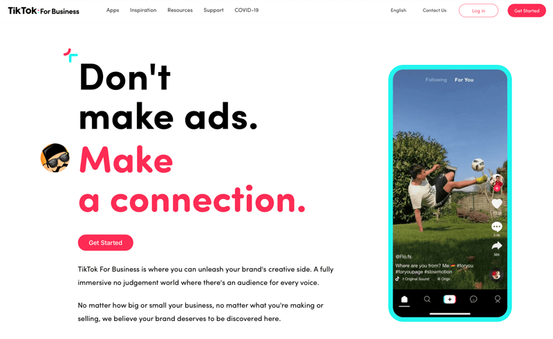 captură de ecran a tiktok pentru afaceri notând „nu faceți reclame. face o conexiune. '