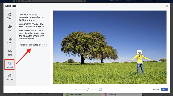 Facebook permite acum utilizatorilor să înlocuiască textul alternativ generat automat pentru imaginile încărcate pe site.