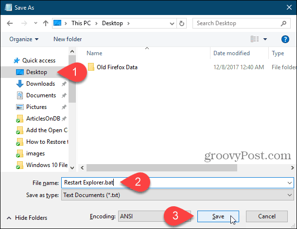 Salvați un fișier de lot pe desktop în Notepad în Windows 10