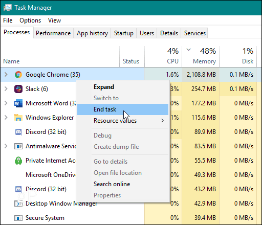 managerul de sarcini încheie Chrome