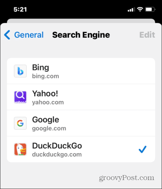 schimbați motorul de căutare a browserului web pe iPhone