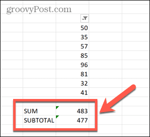 Excel subtotal vs suma
