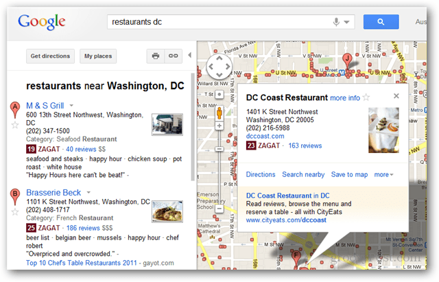 Google a integrat recenziile Zagat și ale prietenilor Google+ în rezultatele căutării Google Maps