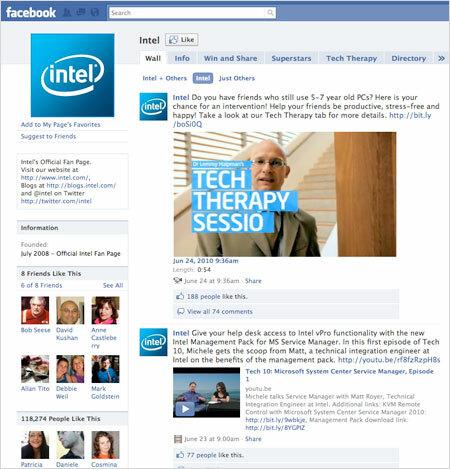 Pagina de Facebook a Intel