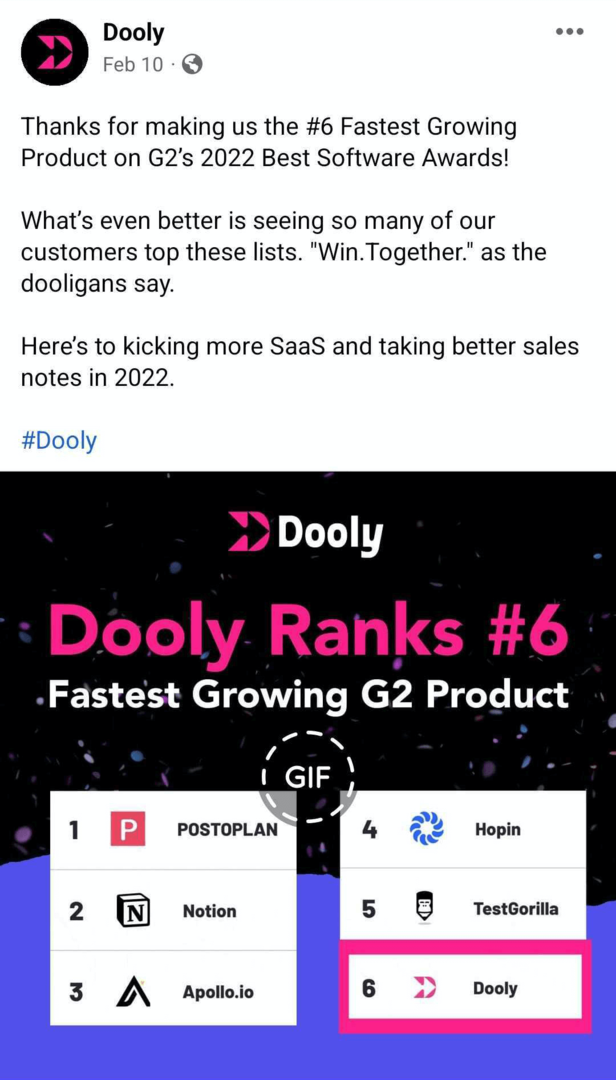 imaginea postării Dooly pe Facebook cu GIF