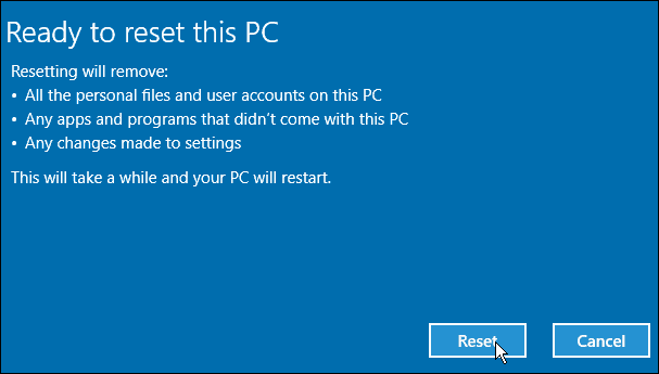Resetați computerul Windows 10