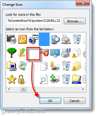 selectați pictograma scurtătură transparentă pentru Windows 7