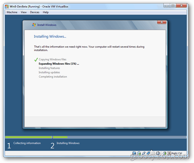 VirtualBox Windows 8 instalarea ecranului Windows