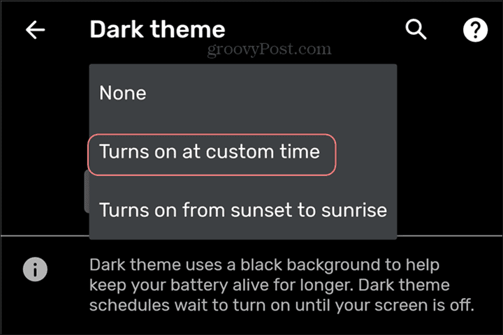Tema întunecată programează timpul personalizat