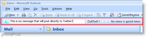 Twitter în interiorul casetei Outlook OutTwit 