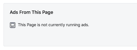 Mesajul „Această pagină nu rulează în prezent niciun anunț” pentru pagina Facebook