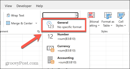 format general excel