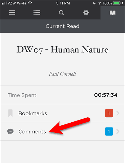 Atingeți Comentarii în BookFusion pentru iOS
