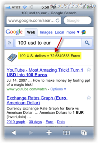 google.com convertor de monedă de căutare pe mobil iPhone