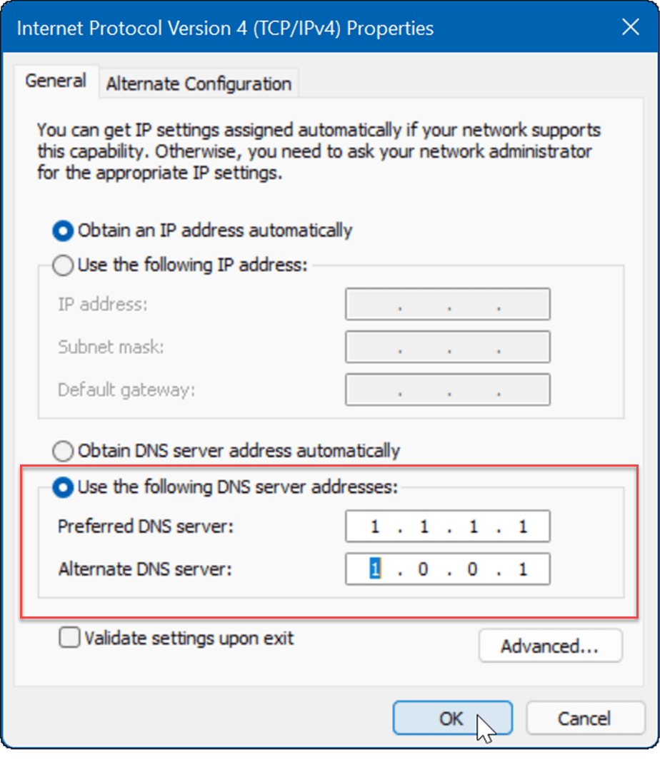 introduceți DNS fix internet lent pe Windows 11