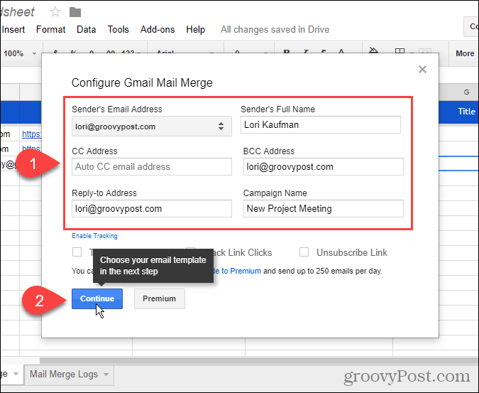 Configurați Gmail Mail Merge