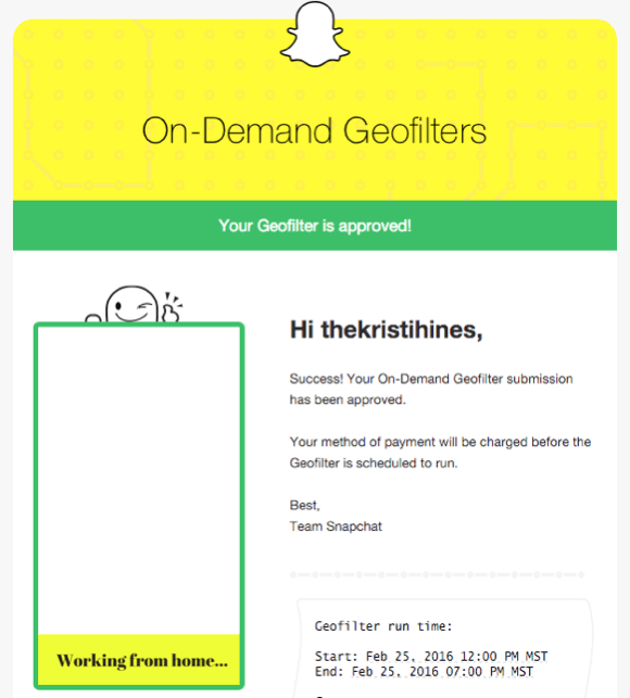 e-mail de confirmare Snapchat geofilter