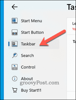 Deschideți secțiunea Taskbar în Start11