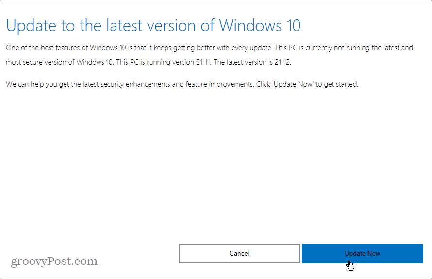 actualizați la cea mai recentă versiune de Windows 10