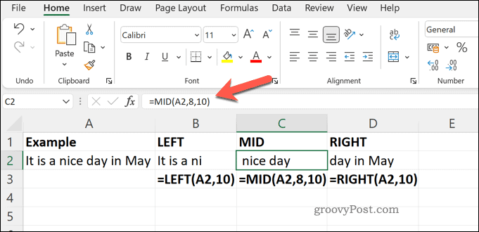 Un exemplu de funcții MID RIGHT și LEFT în Excel