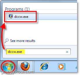 lansați dccw din meniul de pornire în Windows 7