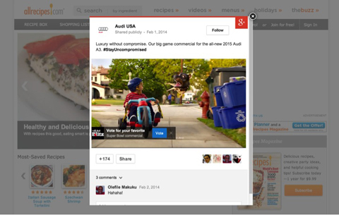 anunț postat pe Google + extins de la audi