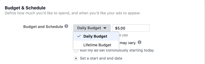selectarea bugetului pe viață la nivelul setului de anunțuri pentru campania Facebook în ziua vânzării flash