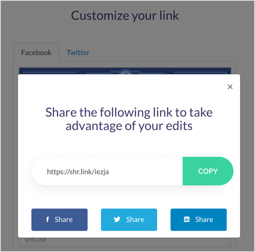 Copiați linkul personalizat în ShareKit.