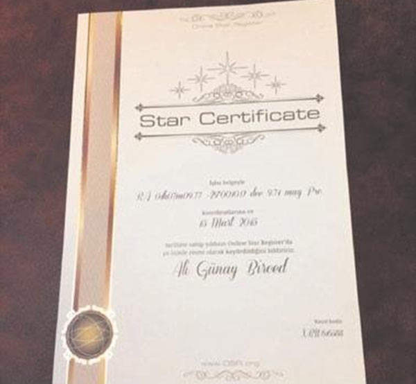 Certificat cu stea