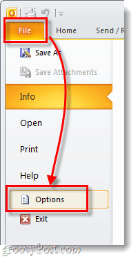 Opțiuni de fișiere Outlook 2010