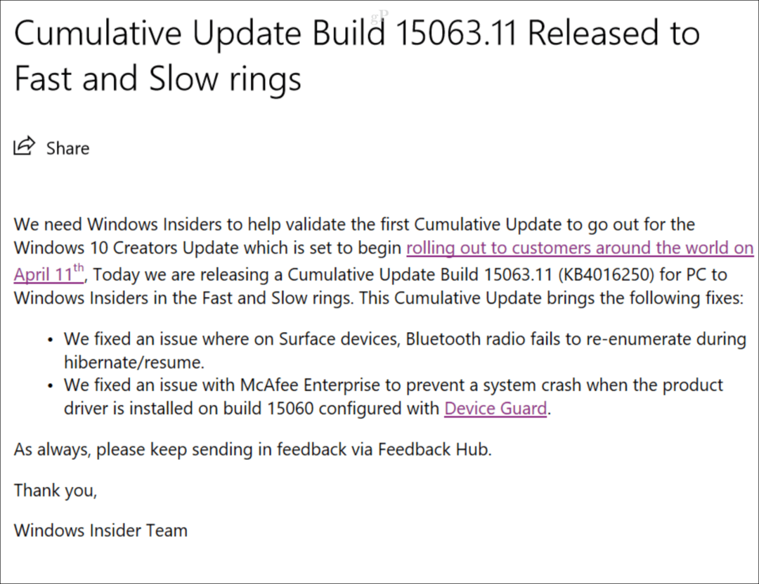 A fost lansată prima actualizare cumulativă pentru Windows 10 Creators