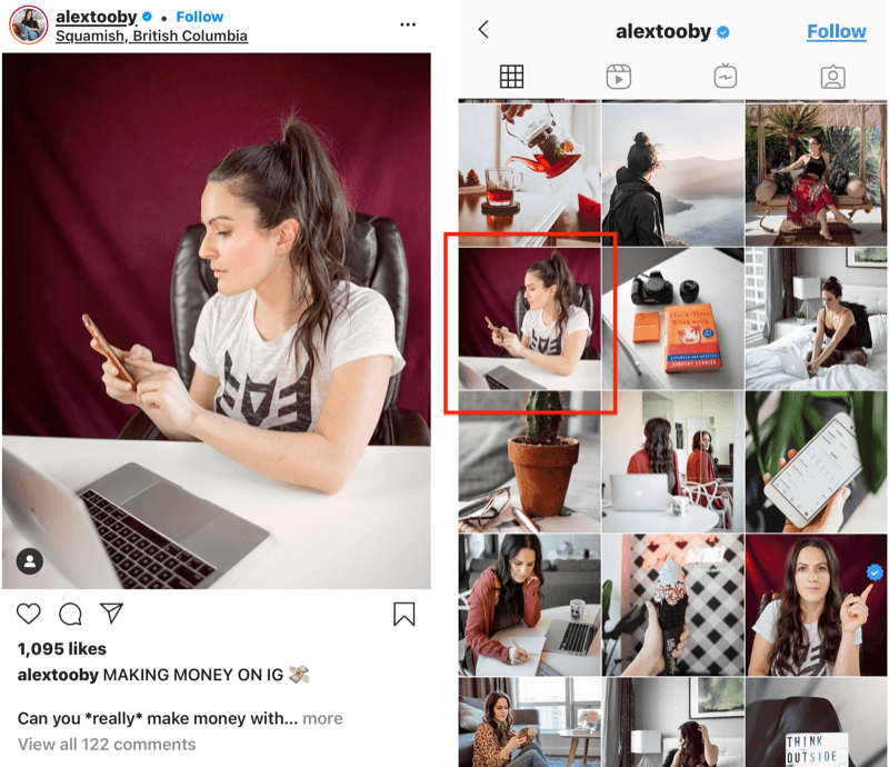 exemplu de postare pe Instagram de @alextooby cu o poziție de decupare personalizată în feed pentru a permite mai bune linii de decupare și imagine