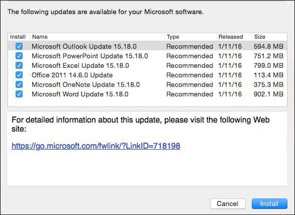 Microsoft Office 2016 pentru Mac: Actualizare ianuarie KB3133711