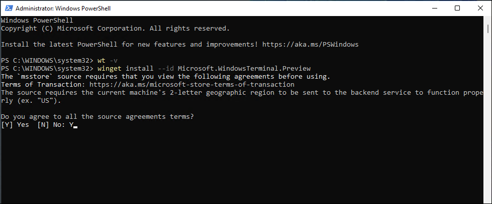 cmd obține cea mai recentă versiune Windows Terminal