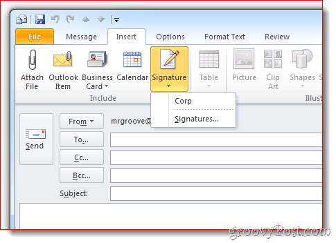 Inserați semnătură Outlook 2010