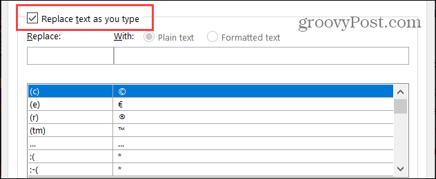 Înlocuiți textul pe măsură ce introduceți Word în Windows