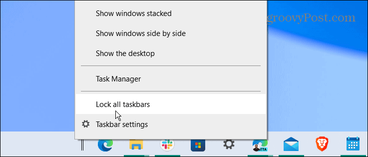 blocați toate barele de activități din centrul barei de activități Windows 10